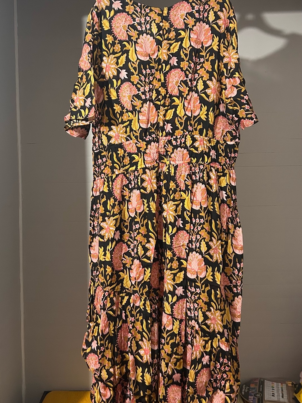 Soft Surroundings Black Maxi Dress with Pink & Yellow Floral Print - Picture 6 of 6